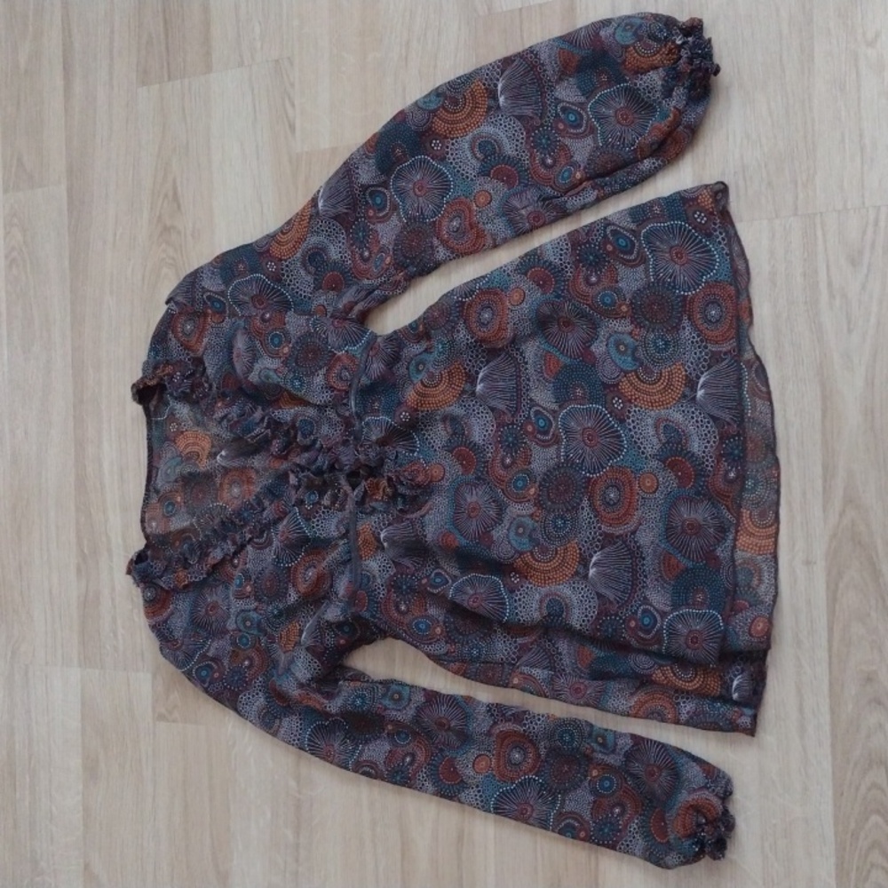 Avon Casual Top Sheer Brown & Blue Size Petite/ Small